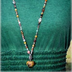 Hand knotted natural stone multi-colored necklace